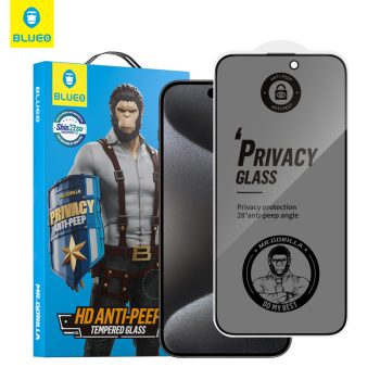 Tempered Glass Mr.Monkey Full Cover Full Glue 5D 9H 0.26mm Strong Privacy για Apple iPhone 14 Pro Max/15 Plus - Black